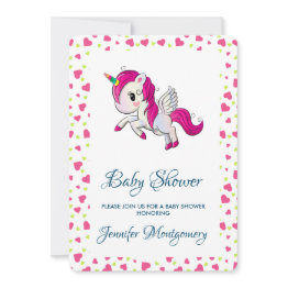 Small Cute Pink Unicorn With Wings Invitation Front View