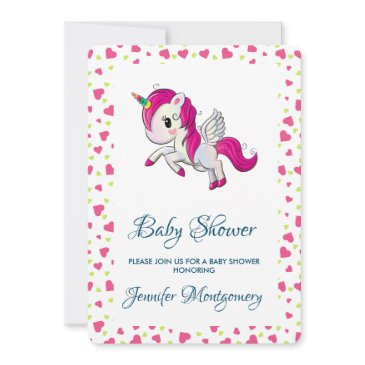 cute pink unicorn with wings invitation