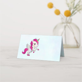 Small Cute Pink Unicorn With Wings Place Invitations Front View