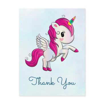 cute pink unicorn with wings thank you postinvitations