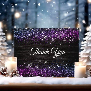 cute purple black faux glitter thank you invitations