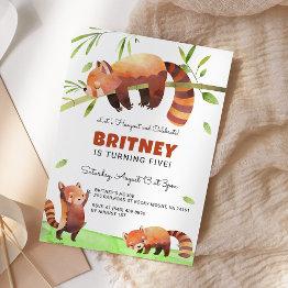 Small Cute Red Panda Kids Birthday Party Invitation Front View