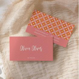 Small Cute Retro Pink Orange Script Calligraphy Bright Business Invitations Front View