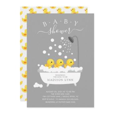 cute rubber duck triplets baby shower invitation