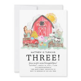 Small Cute Rustic Barnyard Animals Kids Farm Birthday Invitation Front View