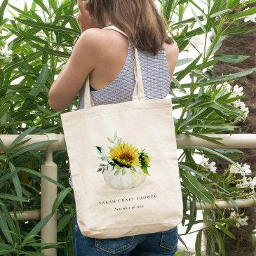 cute rustic sunflower pumpkin floral baby shower tote bag