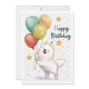 cute samoyed happy birthday holiday invitations