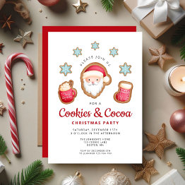 Small Cute Santa Cookies And Cocoa Christmas Party Invitation Front View