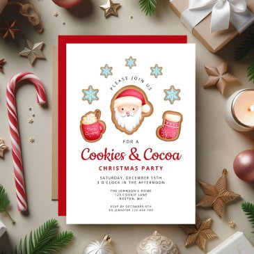 cute santa cookies and cocoa christmas party invitation