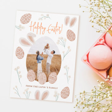 cute scandi happy easter egg watercolor photo holiday invitations