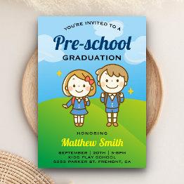 Small Cute School Kids Preschool Graduation Invitation Front View