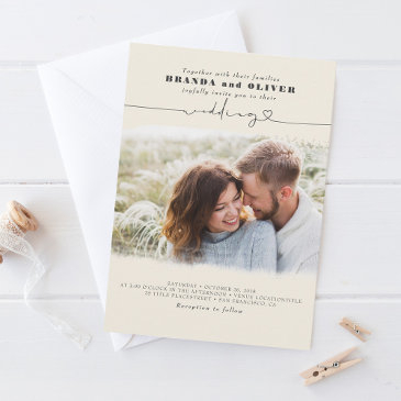 cute script elegant photo overlay ivory wedding invitation