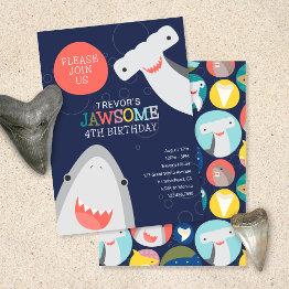 Small Cute Shark Species Kids Birthday Invitation Front View