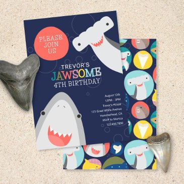 cute shark species kids birthday invitation