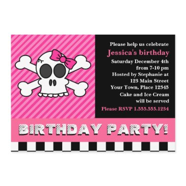 cute skull w/ bow birthday party - pink invitation