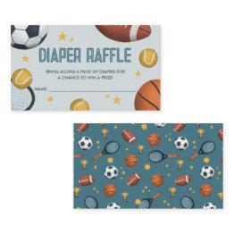 Small Cute Sports Baby Shower Diaper Raffle Enclosure Invitations Front View