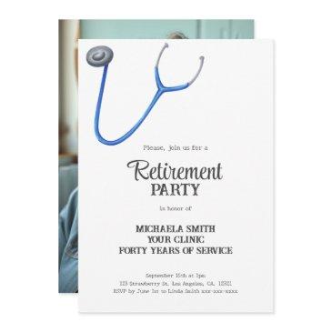 cute stethoscope doctor nurse retirement photo invitation