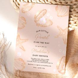Small Cute Summer Ocean Little Pearl Baby Shower Invitation Front View