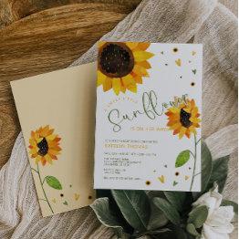 Small Cute Sunflower Girl Baby Shower Invitation Front View