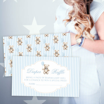 cute teddy bear balloon baby shower diaper raffle enclosure invitations