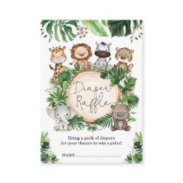 Small Cute Tropical Jungle Safari Animals Diaper Raffle Enclosure Invitations Front View