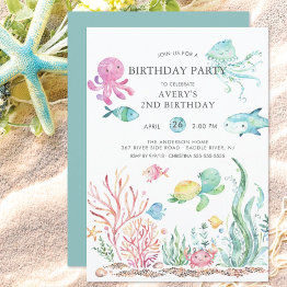 Small Cute Under The Sea Birthday Invitation Front View