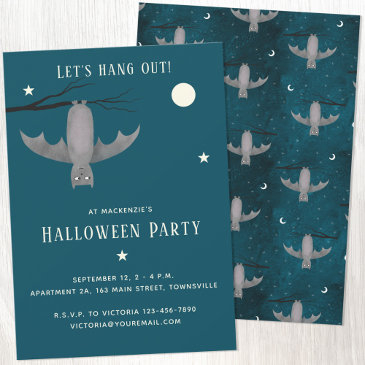 cute vampire bat halloween party invitation