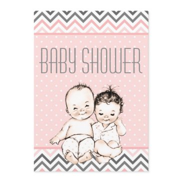 cute vintage baby brother and sister baby shower invitation