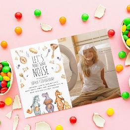Small Cute Watercolor African Animals Birthday Photo Invitation Front View
