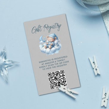 cute watercolor bear baby shower qr code registry enclosure invitations