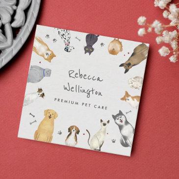 cute watercolor pets dogs cats sitter dog walker square business invitations