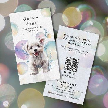 cute watercolor puppy bubble suds dog groomer business invitations