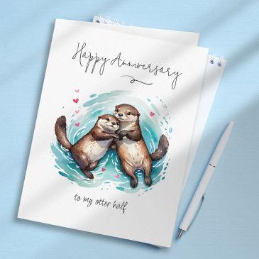 cute watercolor significant otter pun anniversary invitations