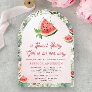 cute watermelon sweet baby girl arch baby shower invitation