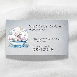 Small Cute White Dog In Bath Pet Grooming Professional Business Invitations Front View