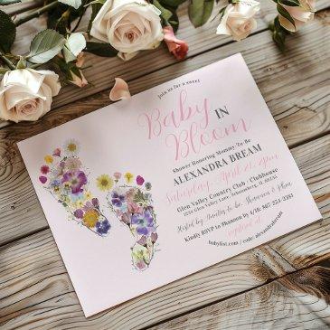 cute wildflower footprints baby girl shower invite