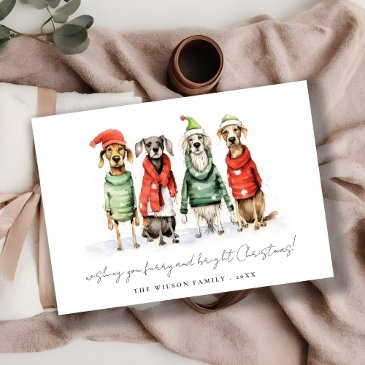 cute winter dogs sweater furry & bright christmas holiday invitations