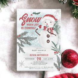 Small Cute Winter Green Pine Ice Snowman Baby Shower Invitation Front View