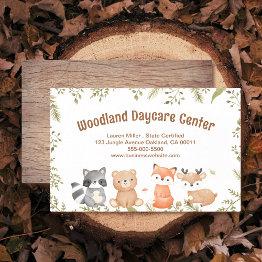 Small Cute Woodland Animal Child Daycare Service Business Invitations Front View