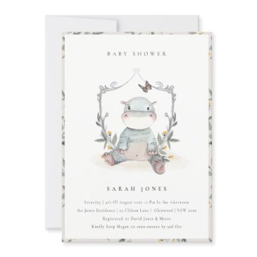 cute yellow baby hippo foliage baby shower invite