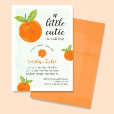 cutie orange clementine watercolor baby shower invitation