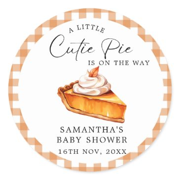cutie pie pumpkin fall gingham baby shower classic round sticker