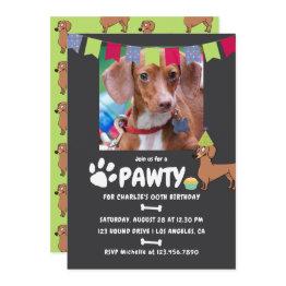 Small Dachshund Dog Birthday Photo Invitation Front View