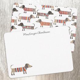 Small Dachshund Sausage Dog Personalized Stationery Note Invitations Front View