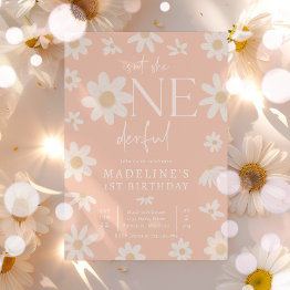 Small Daisy 1st Birthday Isn't She Onederful Party Invitation Front View