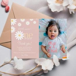 Small Daisy First Birthday Thank You Invitations Retro Daisy Front View