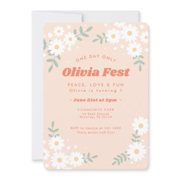 daisy flower peach music festival birthday invitation