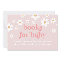 Small Daisy Pink Retro Baby Shower Books For Baby Invitations Front View