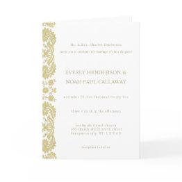 Small Damask Wedding Cream Bi-fold Invitation Front View