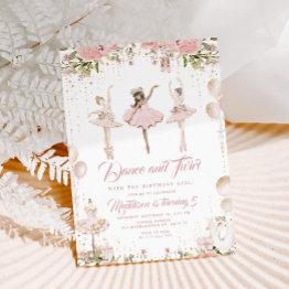 Small Dance And Twirl Ballerina Blush Pink Birthday Invitation Front View